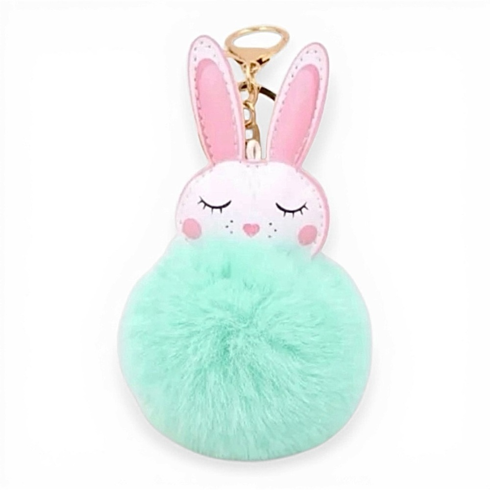 3/$10 BUNNY POM POM KEYCHAIN IN GREEN - ONE FOR $5 OR BUNDLE THREE FOR $10 - Picture 1 of 2